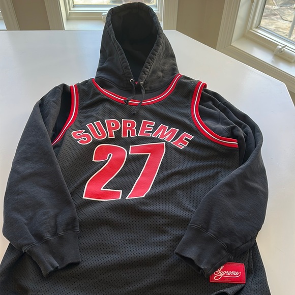 SUPREME JERSEY HOODED SWEATSHIRT BLACK SIZE LARGE